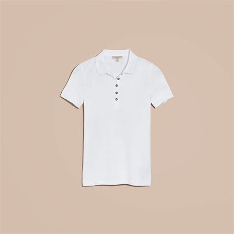 burberry women's polo check trim stretch pique polo shirt|Check Collar Cotton Polo Shirt in White .